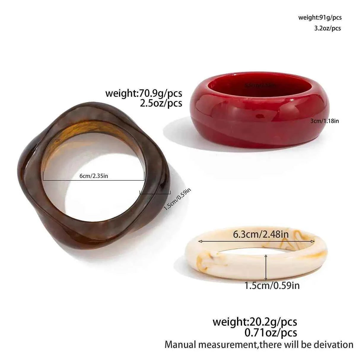 Ingemark 3 Styles Vintage Boho Chunky Resin Acrylic Bangles for Women Boho Wide Chunky Round Stackable  Bracelets Hand Jewelry