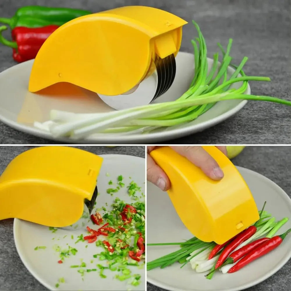 Vegetable Chopper Roller Manual Scallion Cutter with 6 Stainless Steel Blade Detachable Herb Roller Mincer Parsley Chopper Tools