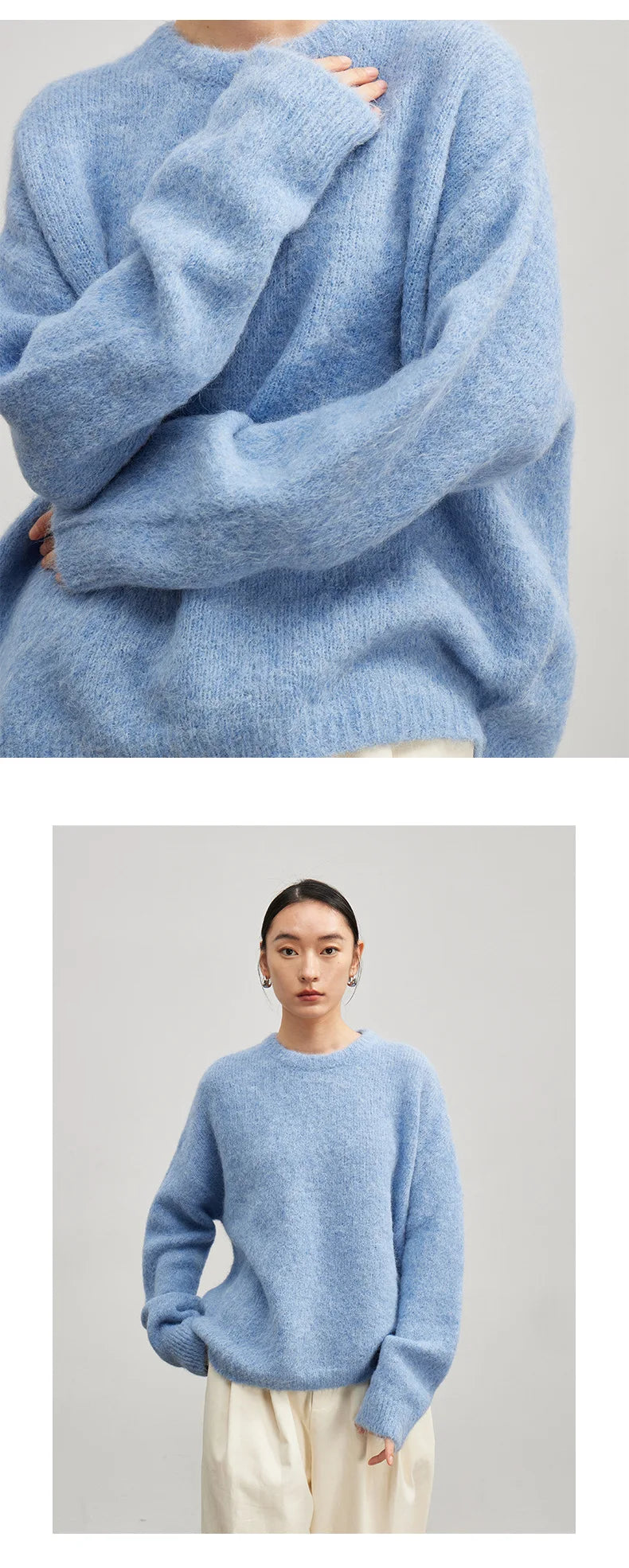 SuyaDream Warm Alpaca Pullovers for Woman, Dropped Sleeved Loose Sweaters, 2025 Fall Winter Top, Camel, Beige