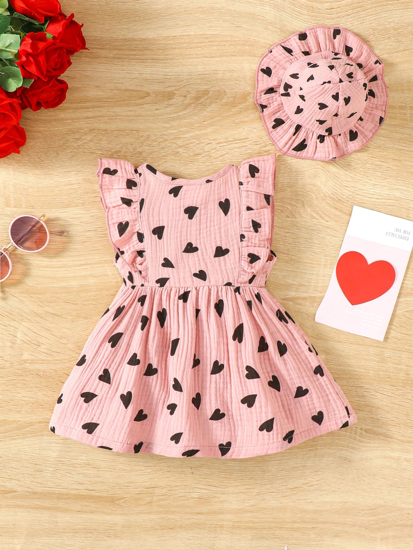 2PCS Dress Clothes Set Newborn Baby Girl Love Print Sleeveless Dress With Hat Summer Fashion Cute Wear for Infant Girl 0-9Months