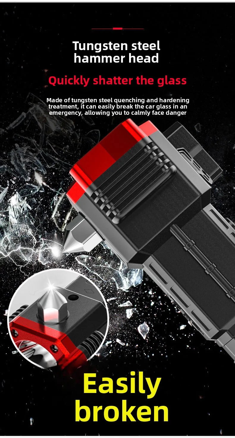 Multi-Functional Outdoor Flashlight-Pathfinding&Work Light Emergency Self-Rescue Safety Hammer with Window Breaker