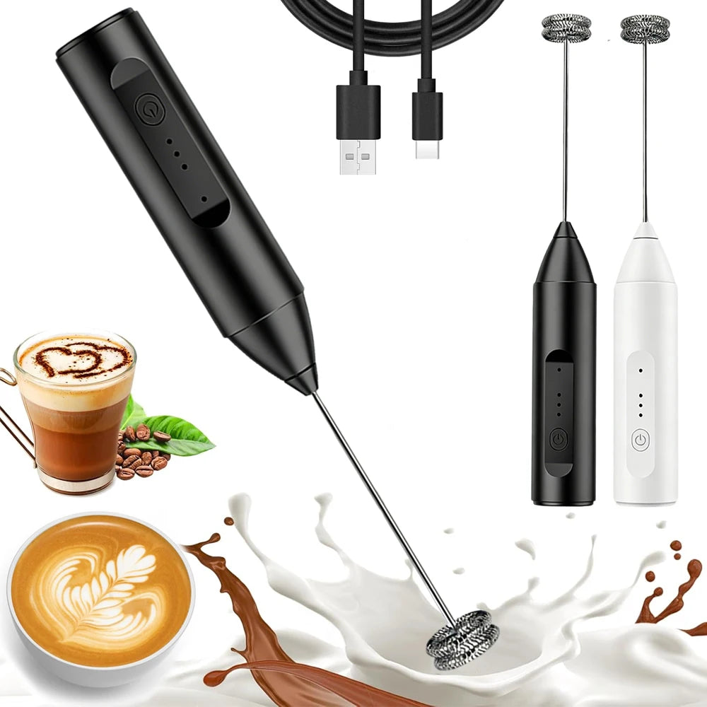 Wireless Milk Frother Mini Electric Handheld Foam Maker USB Rechargeable 3 Speeds Coffee Milk Mixer Electric Egg Beater