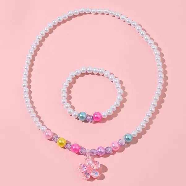 2pcs Colorful Cartoon Unicorn Flower Animal Child Sweater Necklace Bracelet Girl's Gifts Children's Jewelry Kids Toys