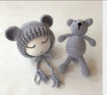 Newborn Photography Props Baby Bear Caps Rabbit Dolls Girls Boy Infant Baby Crochet Knitted Hat Photoshoot Accessories