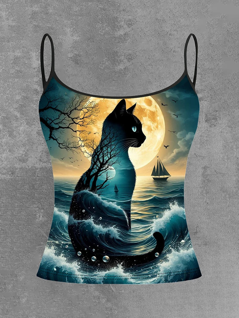 Summer Fresh New Style Printed Camisole Women's Fashionable And Versatile Personalized Elegant Women's Off-Shoulder Sexy Top