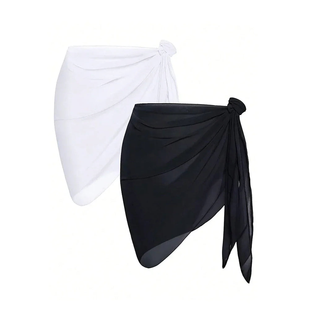 Summer Women Solid Color Short Bikini Wrap Chiffon Skirt Lightweight Scarf Swimsuit Hoodie Beach Swimming Hoodie Skirt