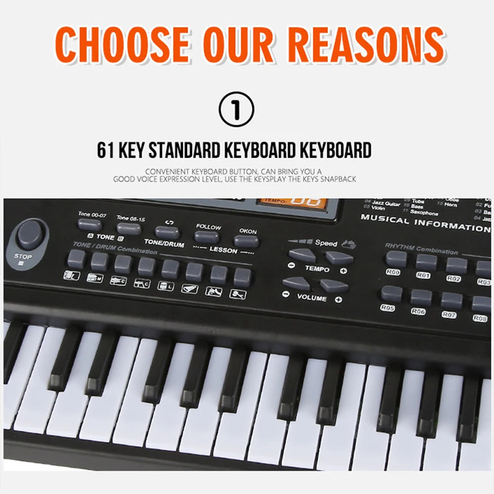 Kids Electronic Piano Keyboard Portable 61 Keys Organ with Microphone Education Toys Musical Instrument Gift for Child Beginner