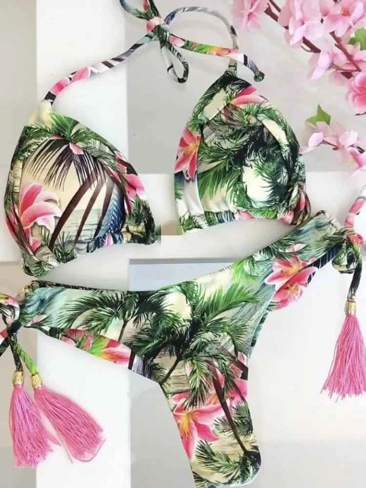 2020 New Bikinis Women Swimsuit Cross Bandage Swimwear Push Up Bikini Set Beach Bathing Suit Brazilian Biquni Print