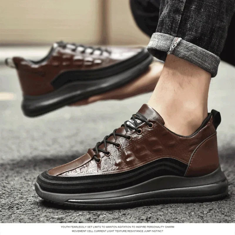 Men's Patent Leather Shoes Thick Sole Male Adult Drawstring Lace-up Shoes Vintage Retro Casual British Style Shoes Streetwear