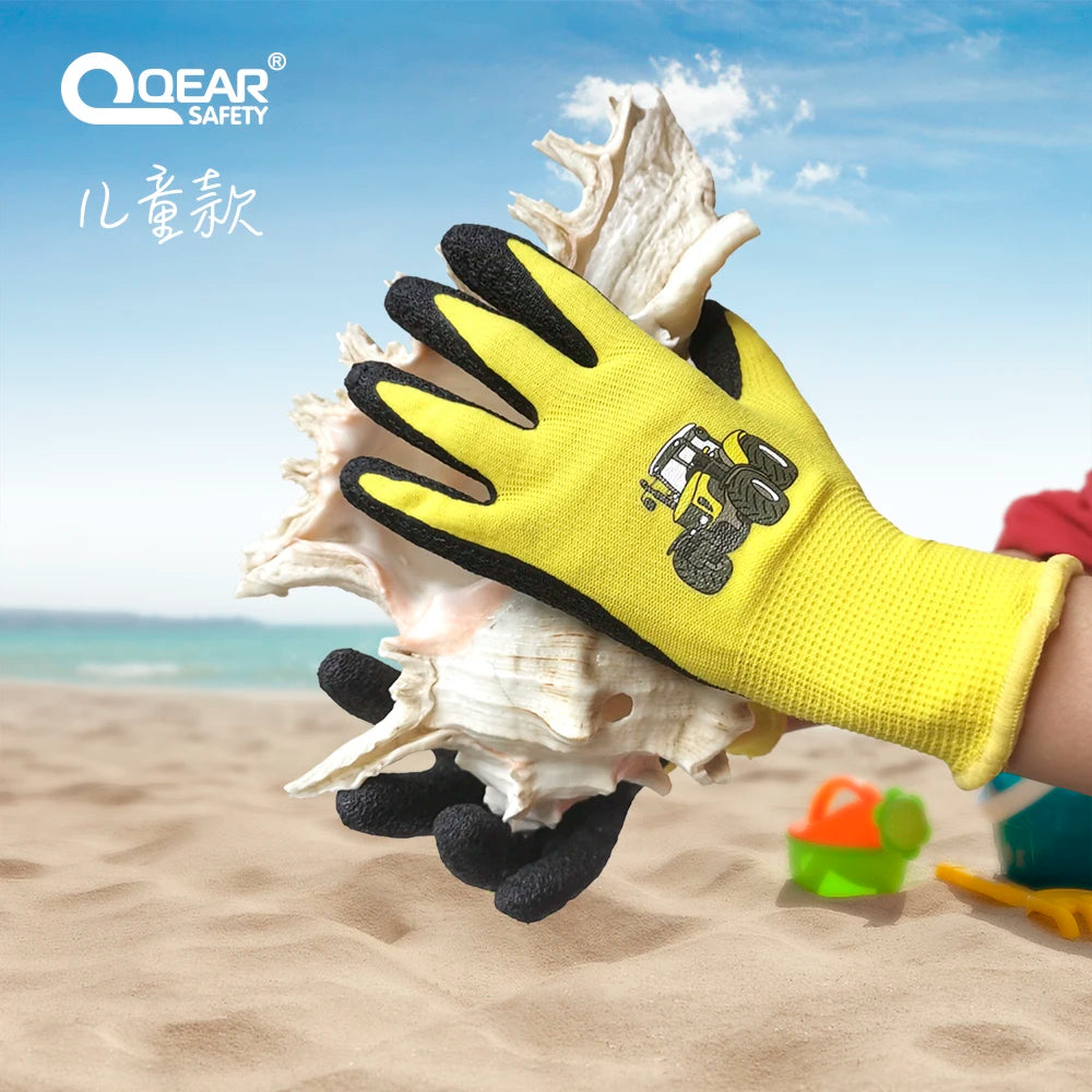 Kids/Toddler /Junior Garden Safety Rubber Coated Gloves, DIY, Age from Year 3 to Year 12, Palm Natural Latex Coated