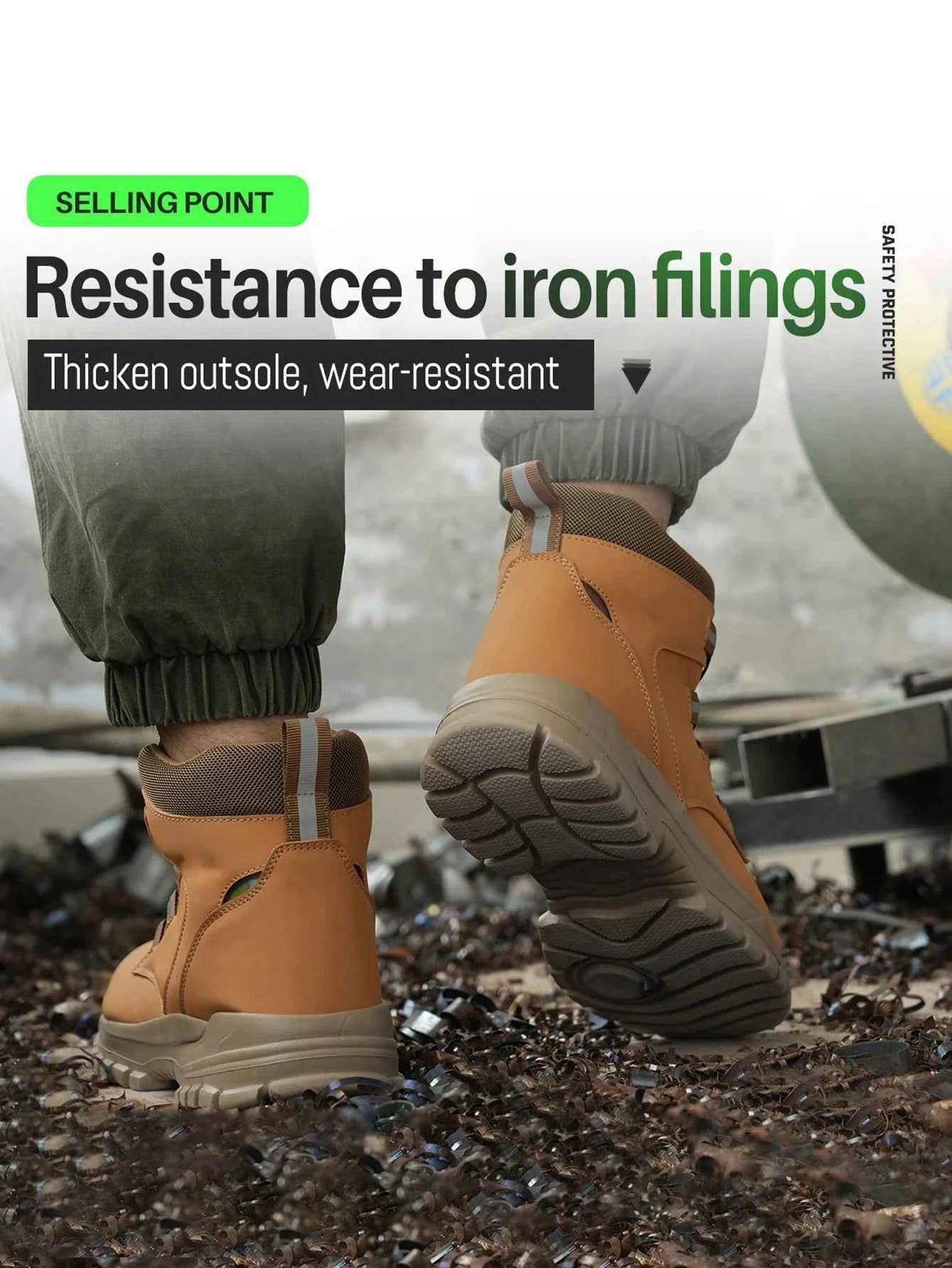 Leather Non Slip Work Boots for Men Rotating Button Safety Shoes Steel Toe Sneaker Male Puncture Proof Protective Boots