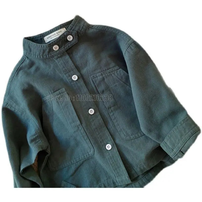 Baby Shirt New Band Collar Cotton Long Sleeve Shirt Coat Boys Girls Tops Clothes