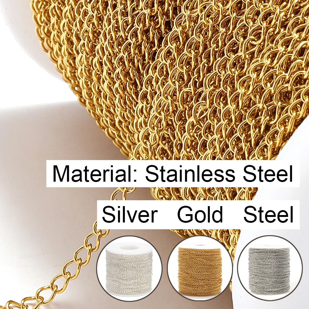 2meters Stainless Steel Extension Chain 2/3/4mm Gold Necklace Chains for Bracelet DIY Chain Accessories Jewelry Making Crafts
