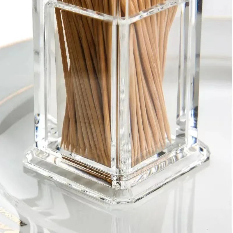 Acrylic Material Transparent Square Dustproof Toothpick Storage Organizer Box With Lid For Home Living Room