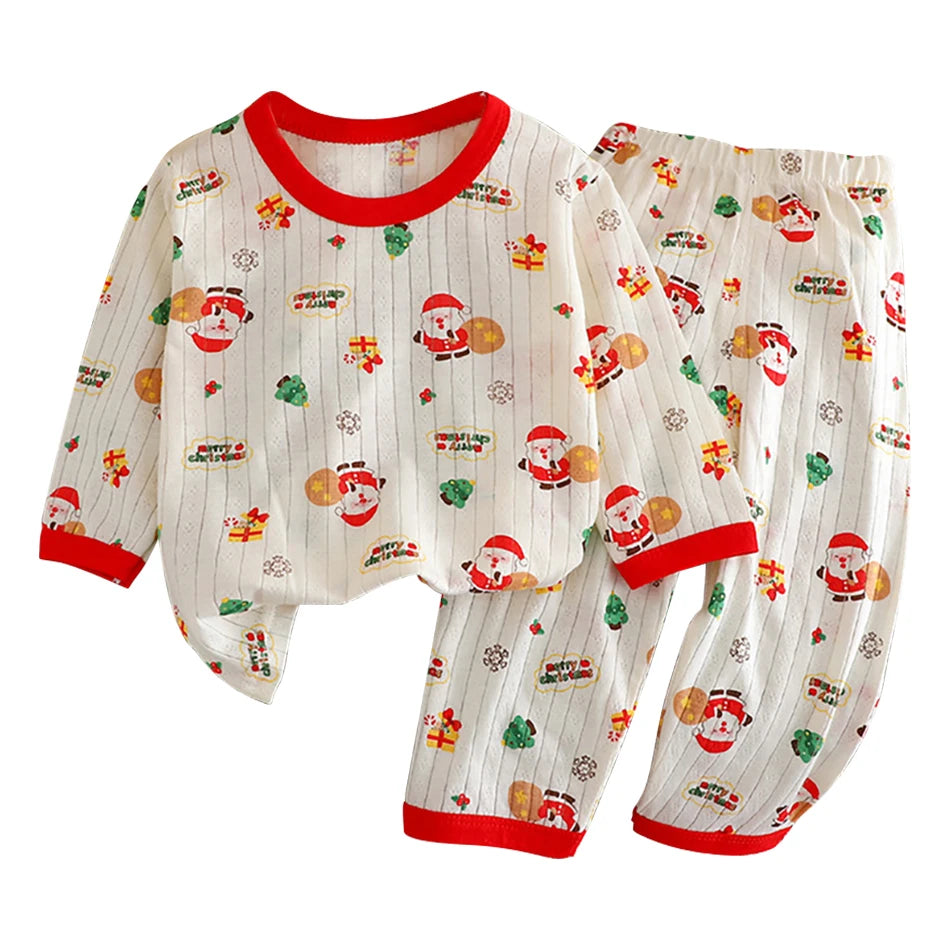 Summer Kids Cotton Pajama Sets Long Sleeve Pants Suitable Baby Gentle Nighttime Comfortable Sleepwear in Air Conditioned Rooms