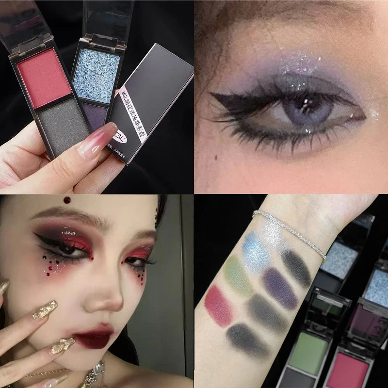 Two-color Black Red Eyeshadow Palette Multifunctional Makeup Palette Silky Matte Blood Red Eyeliner Silkworm Lower Shadow Makeup