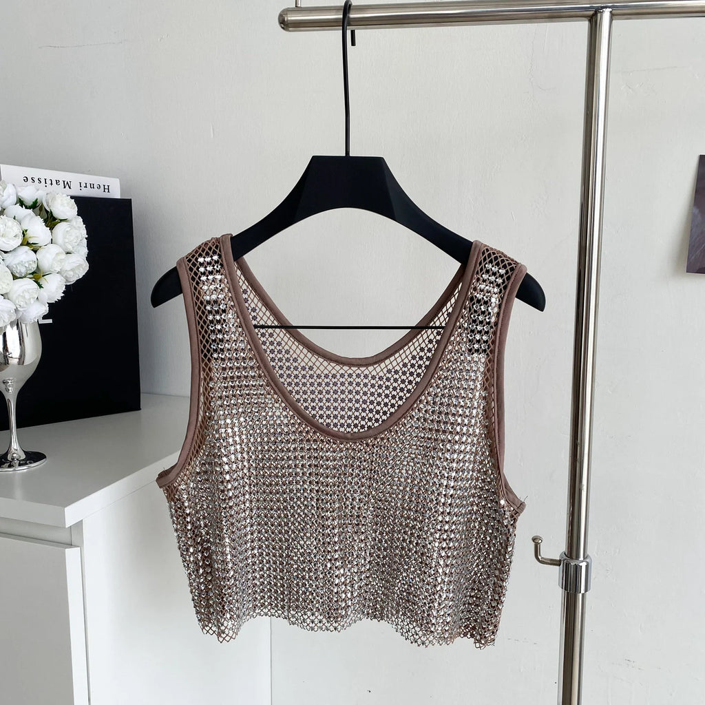 Ele Svel Women's Vest Summer Me Hollow Heavy Embroidery ort Design Street Sexy Top Faion Commute Sle Slim Fit