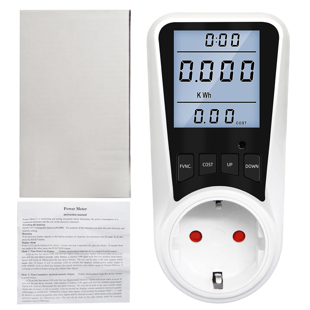 220V Digital Wattmeter AC EU Power Meter LCD Electricy Consumption Meter Socket Wattage Kwh Energy Test FR US BR Power Analyzer