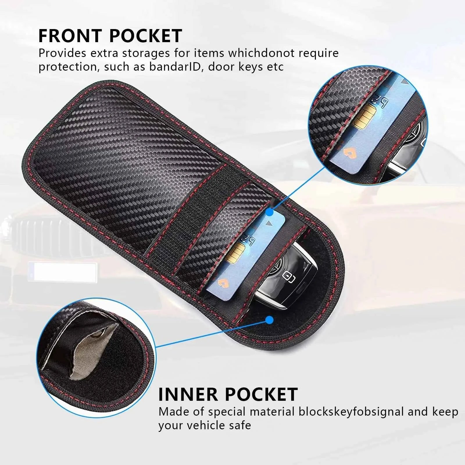 Faraday Bag for Key Fob Cage Protector Car RFID Signal Blocking Key Fob Protector Anti-Theft Pouch Double-Layers of Carbon Fiber