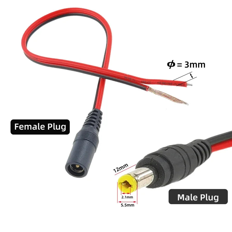 18 AWG 5A Male Female Power Cable DC Connector 30cm 2pin 5-24V Power Adapter Wire 5.5x2.1mm Plug for TV Camera LED Strip Lights