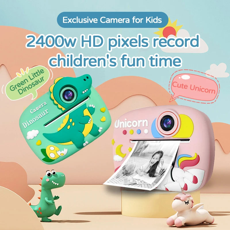 Kids Camera Instant Print 1080P HD Toddler Digital Video Camera 2.4-Inch Toy for Girls Boys Age 3-12 Christmas Birthday Gift