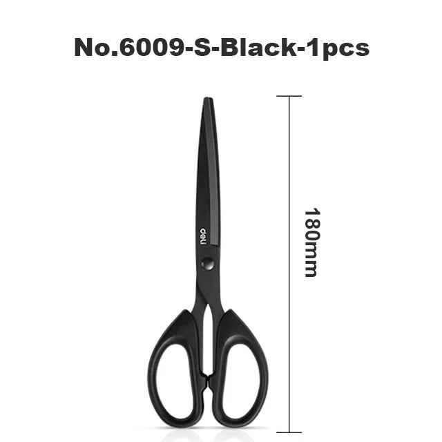 Deli Black Blade Scissors Stationery 180mm 7 Inch Stainless Steel Anti-Rust Sharp Office Home School Craft Cutting Tool