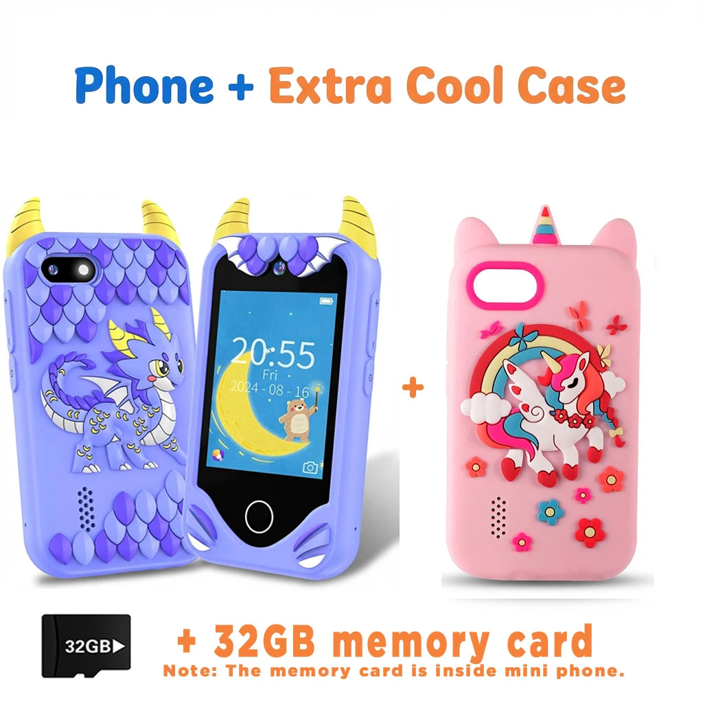 Kids Learning Phone for Girls & Boys 2.8" Touchscreen Dual Camera, Games, Video Player with 32GB SD Card Christmas Birthday Gift