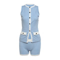 Sisterlinda Spring Release Junior Fashion Mini Sexy High Street Short Suit K25S63285 Girl Knit Solid Slim Sleeveless Vest Suit