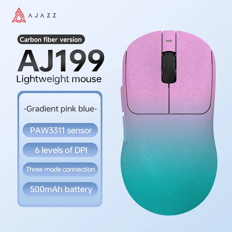 AJAZZ AJ199/AI Three-Mode Gaming Mouse 24000DPI/PAW3311 Sensor/Carbon Fiber Ultra-Thin Design /2.4G+ Bluetooth 5.0+ Wired Mouse
