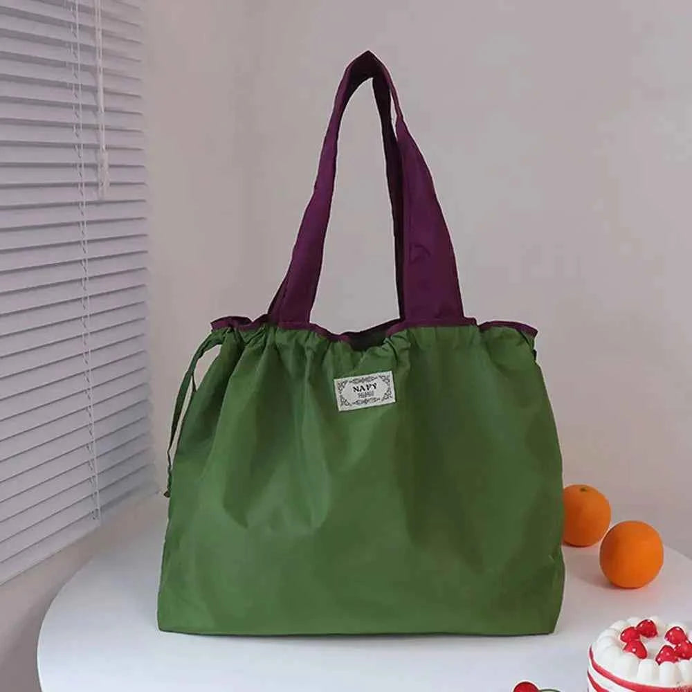 Girls Handbag Travel Wash Bag Mommy Bag Drawstring Bag Korean Shoulder Bags Solid Color Foldable Storage Bag Women Shopping Bag