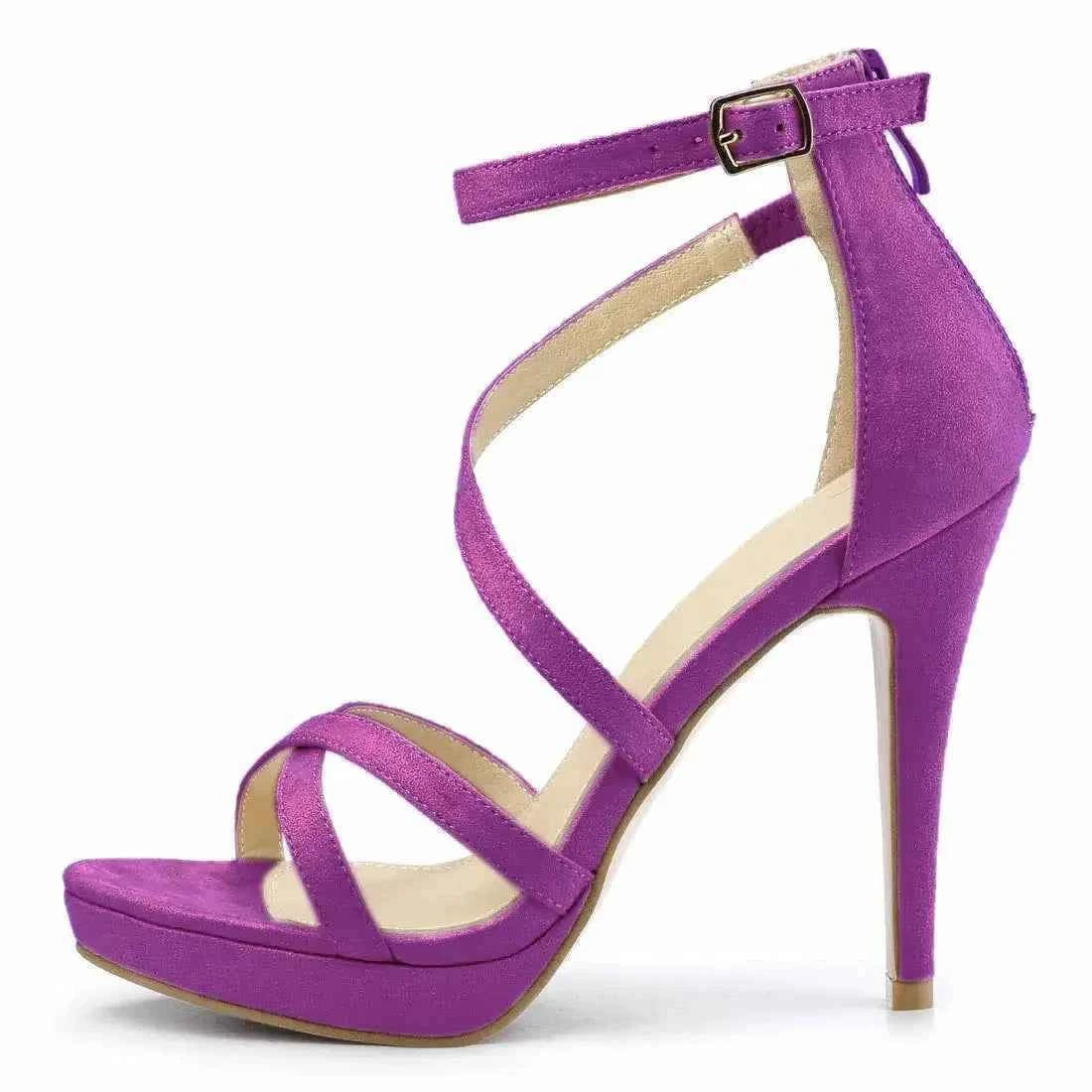 2026 Women Sandals 110mm Velvet Open Toe Ankle Strap Stiletto Strappy High Heels Platform Sandals Party Wedding Dress Sexy Shoes