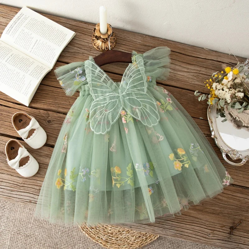 Girls' Dress Summer Floral Mesh Baby Girls Dress Adorable Wedding Flower Girl Dress Baby Girl Clothe