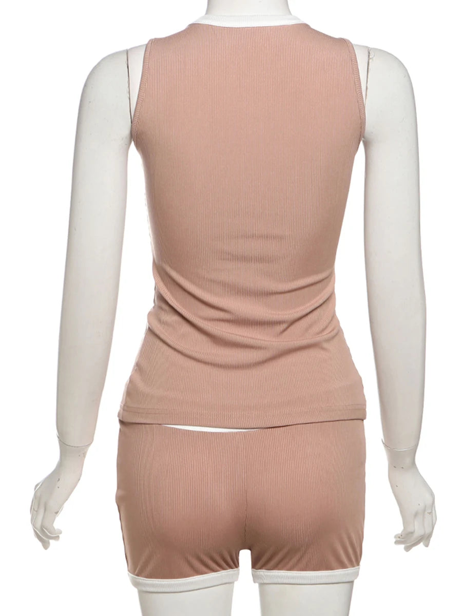 Sisterlinda Spring Release Junior Fashion Mini Sexy High Street Short Suit K25S63285 Girl Knit Solid Slim Sleeveless Vest Suit