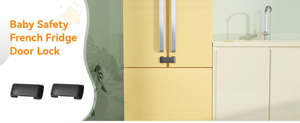 Baby Safety French Fridge Door Lock, Childproof Double Door Refrigerator Lock, Cabinet Cupboard Lock for Toddlers