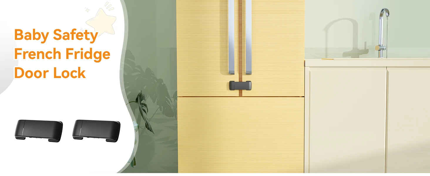 Baby Safety French Fridge Door Lock, Childproof Double Door Refrigerator Lock, Cabinet Cupboard Lock for Toddlers