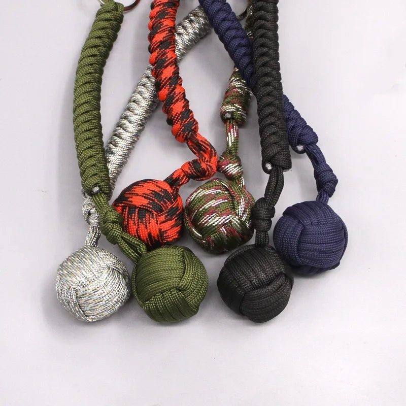 Emergency Escape Parachute Rope Woven Steel Ball Self-defense Ball Hand Woven Multifunctional Parachute Rope Woven Keychain