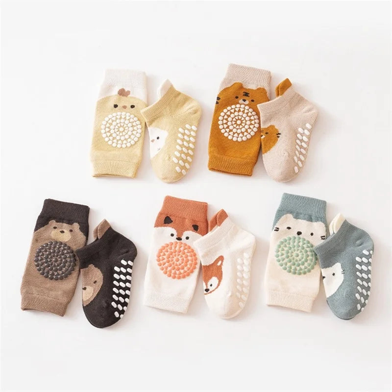 Kids Baby Anti-slip Cartoon Knee Pads Socks Sets Thin Cotton Mesh Crawling Knit Knee Pads Infant Toddler Floor Socks For 0-3 Yrs