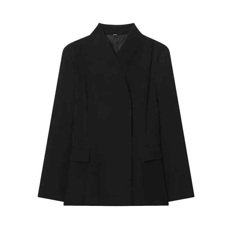 ETJ 2025 women's new fashion design three-dimensional cut high collar slim suit jacket & matching casual trousers
