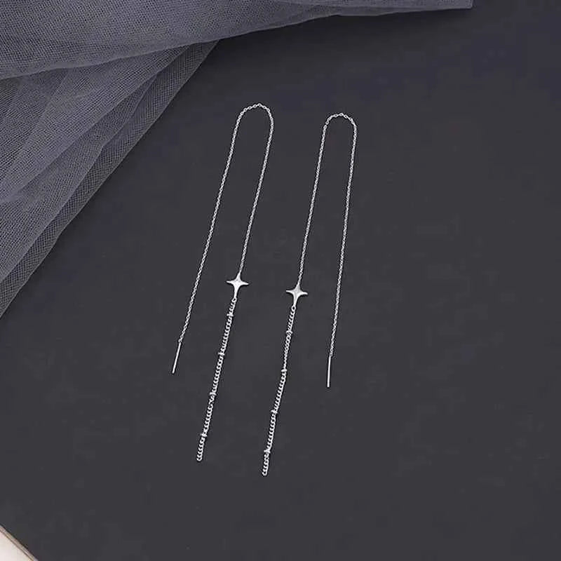 Long Spiral Ear Line Wave Drop Geometric Simple Rhinestones Metal Style Tassel Dangle Earrings for Women Party Fashion Jewelry N