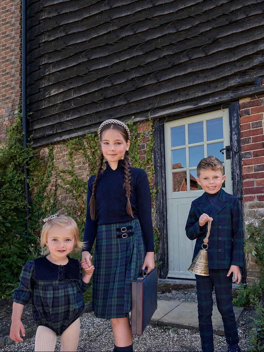 AS Navy Collection AW25 Girls Plaid Dress Two Color Patchwork Sweater Baby Romper Boys Blazer Pants Family Matching Clothing