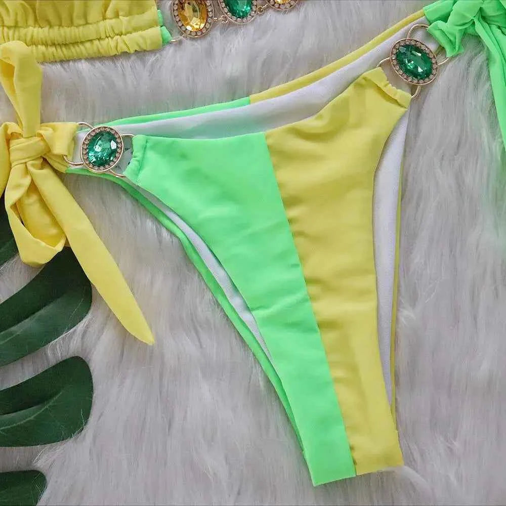 2026 Splicing Halter Diamond Bikini Women Swimsuit Female Swimwear Two Pieces Bikini Set Hollow Out Bathing Suit Swim Beach Wear