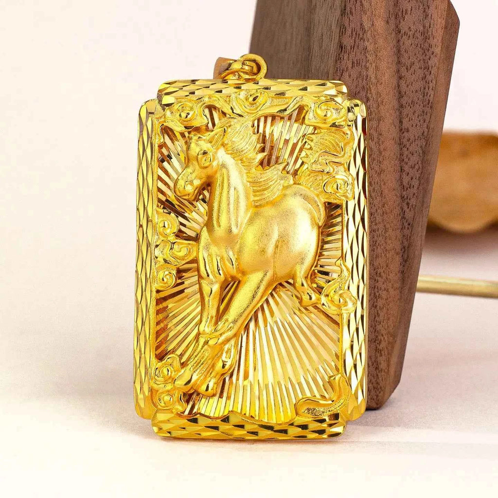Luxury 24K Pure Gold Horse Pendant Necklace for Men - Symbol of Success