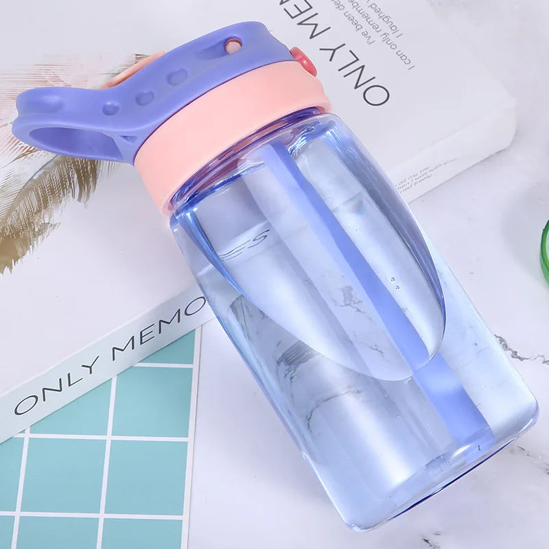 480ML Water Bottle With Straw Portable Plastic Bottles Outdoor Leakproof Cup Kids Girls Summer Cold Water Juice Drinking Bottle