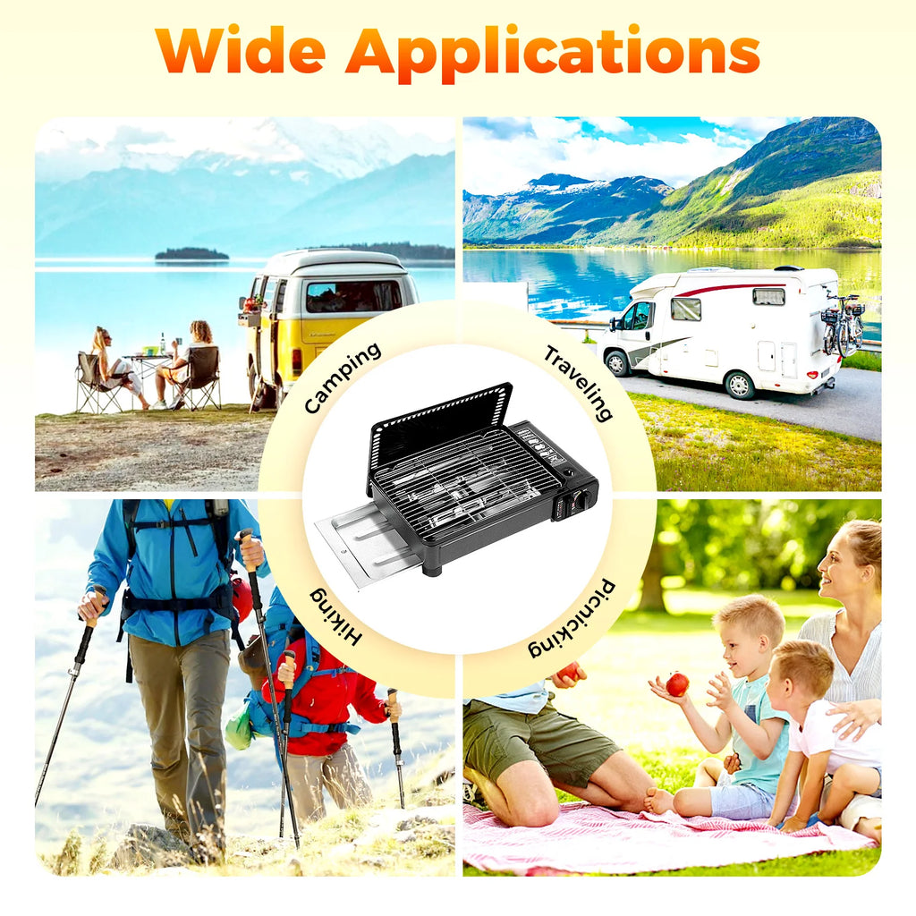 Portable Camping Grill Gas Stove, Butane Gas Burning Grill, Barbecue Grill Cooker for Ooutdoor Grilled Meat, Vegetables