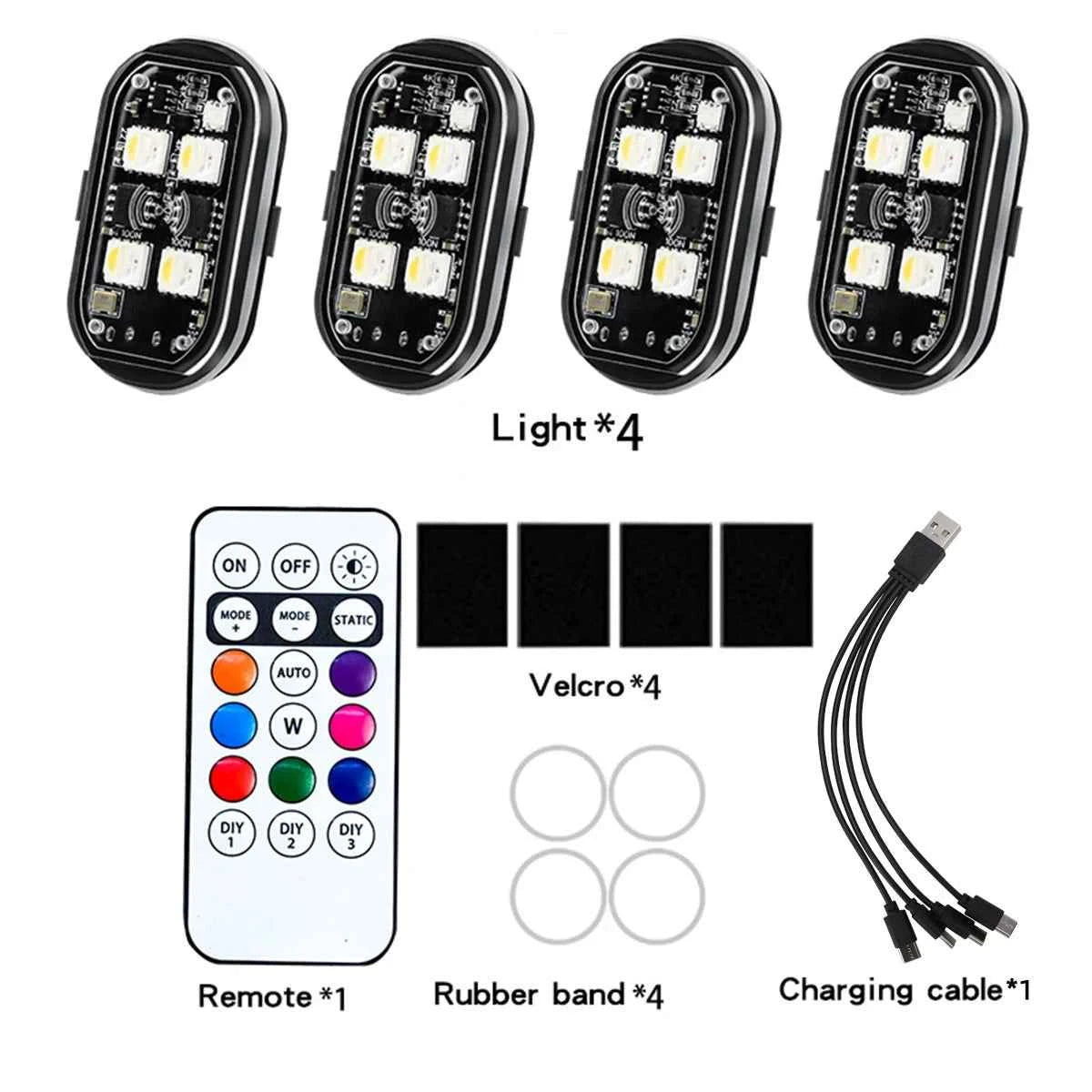 1/2/4pcs Wireless LED Strobe Lights Car Decor Atmosphere Light 8 Colors Rechargeable Led Lights Anti-Collision LED Warning Light