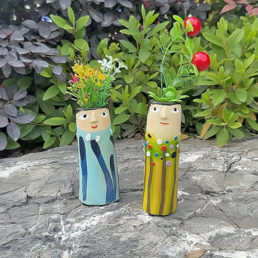 Handcrafted Bohemian Face Resin Artistic Vase - Home Decor Accent Ornament