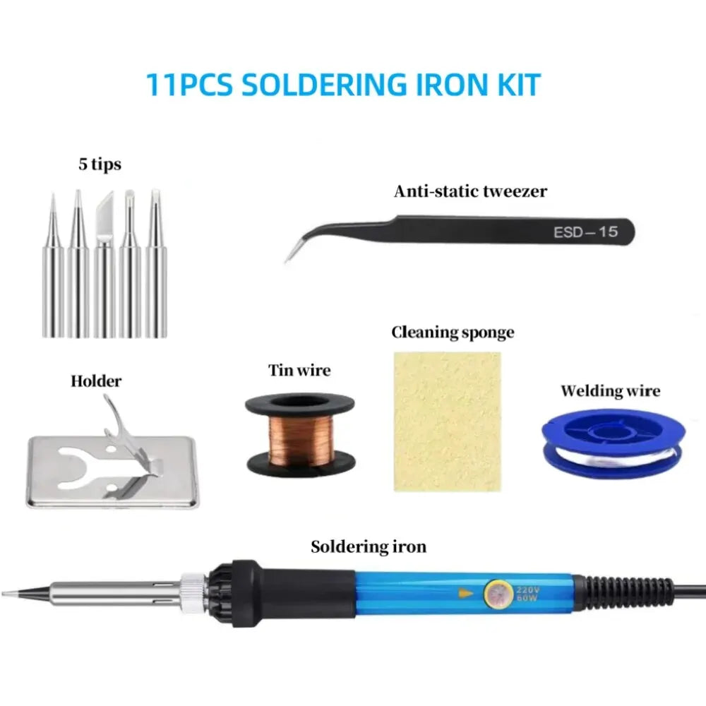 7-piece Set Of Adjustable Temperature Electric Soldering Iron 220V 60W Electric Soldering Iron Set Welding Solder Repair Tool