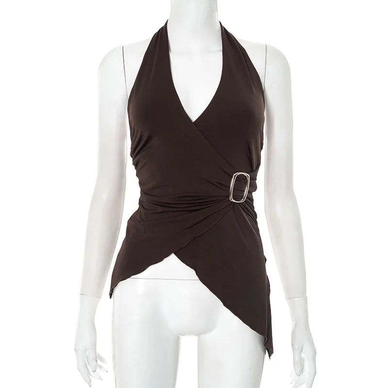 gestring Women Vest 2025 Summer New Solid Sleeveless V Neck Halter Cross Sexy Top Fashionable Slim Fit Short Ladies Tanks Camis