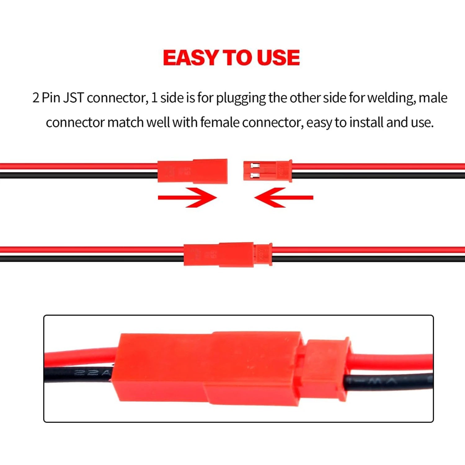 10CM 15CM AWG JST Plug Connector 2 Pin Male Female Plug Connector Cable Wire for LED Strip Lights RC Toys Battery Adapter
