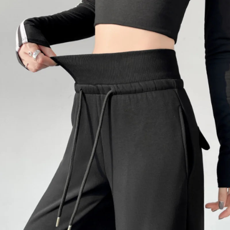 Women's Gray Sports High Waist Hanging Loose Slimming Straight Leg Wide Leg Pants American Sweatpants
